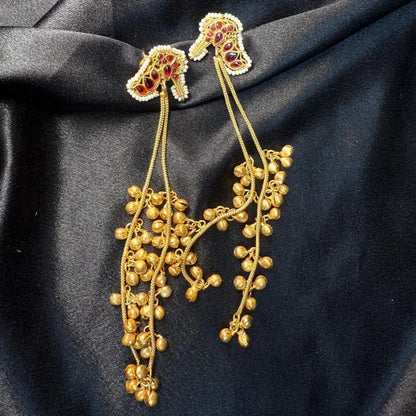 Maroon Stone Long Kashmiri Tassel Earrings for Women