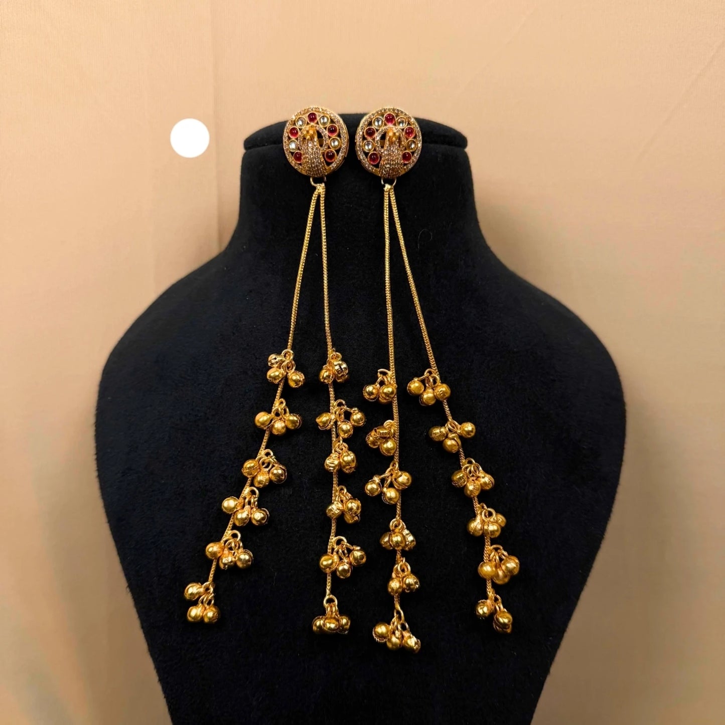 Red Stone Kashmiri Dangler Earrings for Women