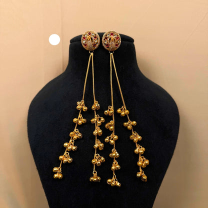 Red Stone Kashmiri Dangler Earrings for Women