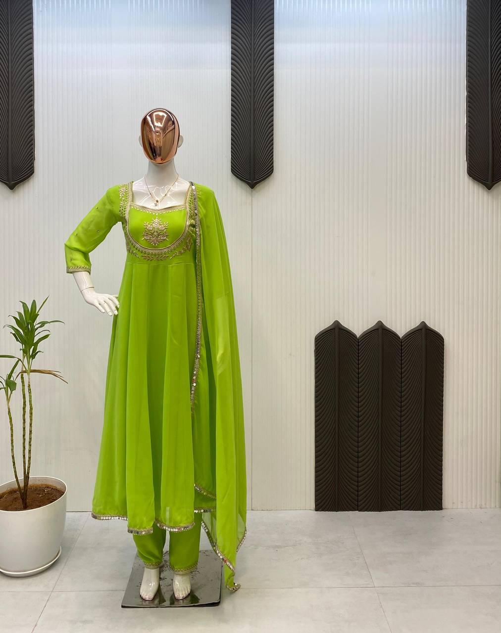 Green Georgette Embroidered 3-Piece Premium Collection