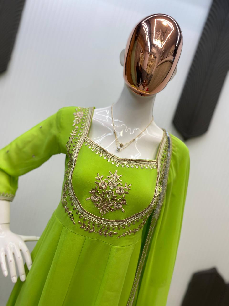Green Georgette Embroidered 3-Piece Premium Collection