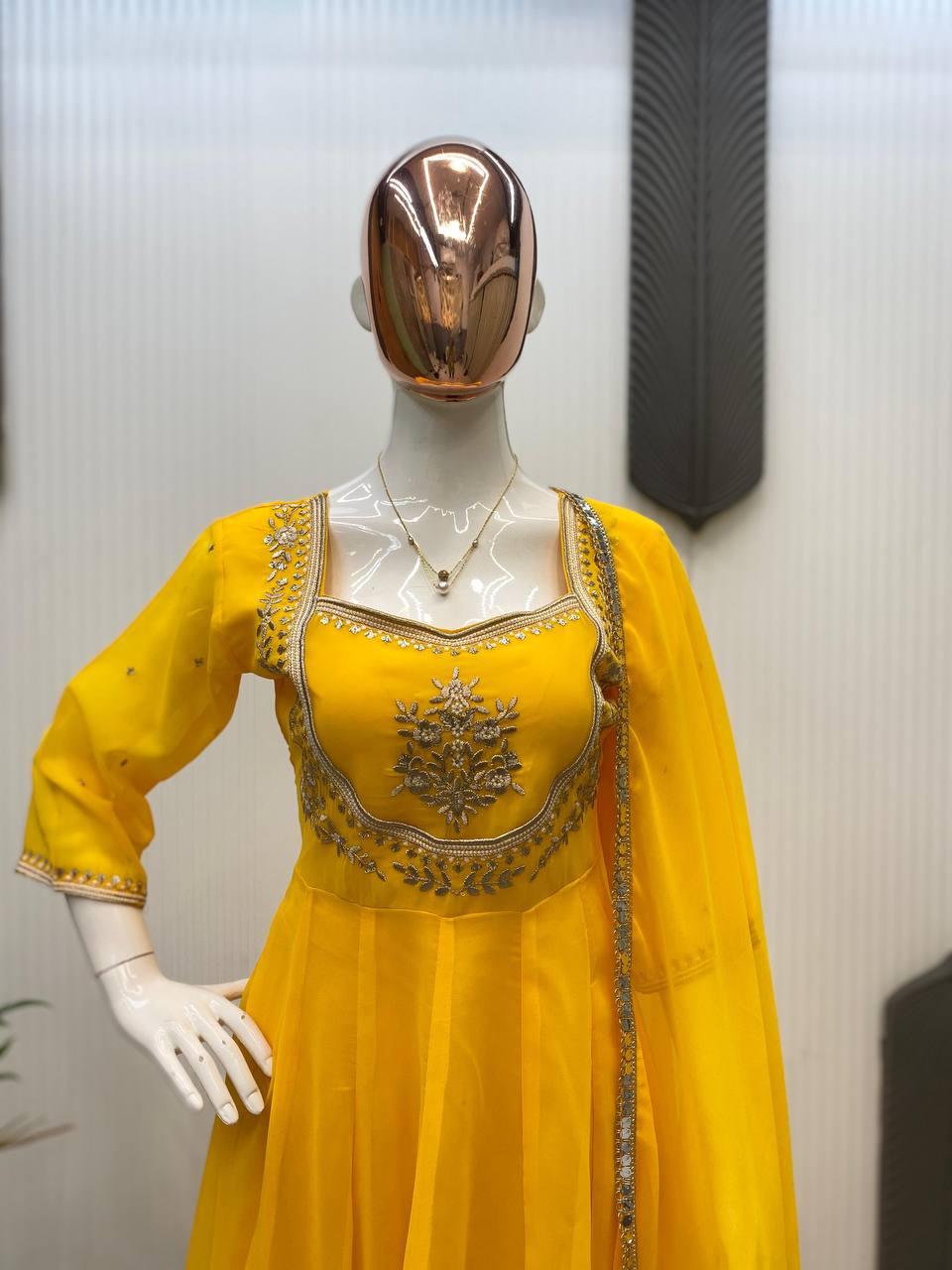 Yellow Georgette Embroidered 3-Piece Set