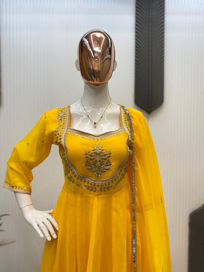 Yellow Georgette Embroidered 3-Piece Set