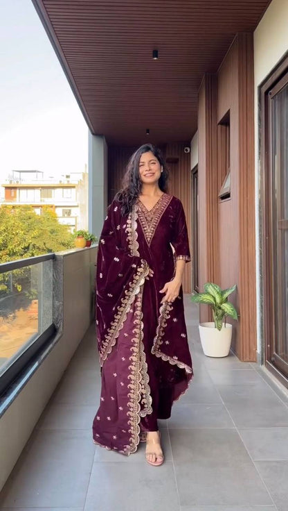 Royal Velvet Suit Set With Sequence Work