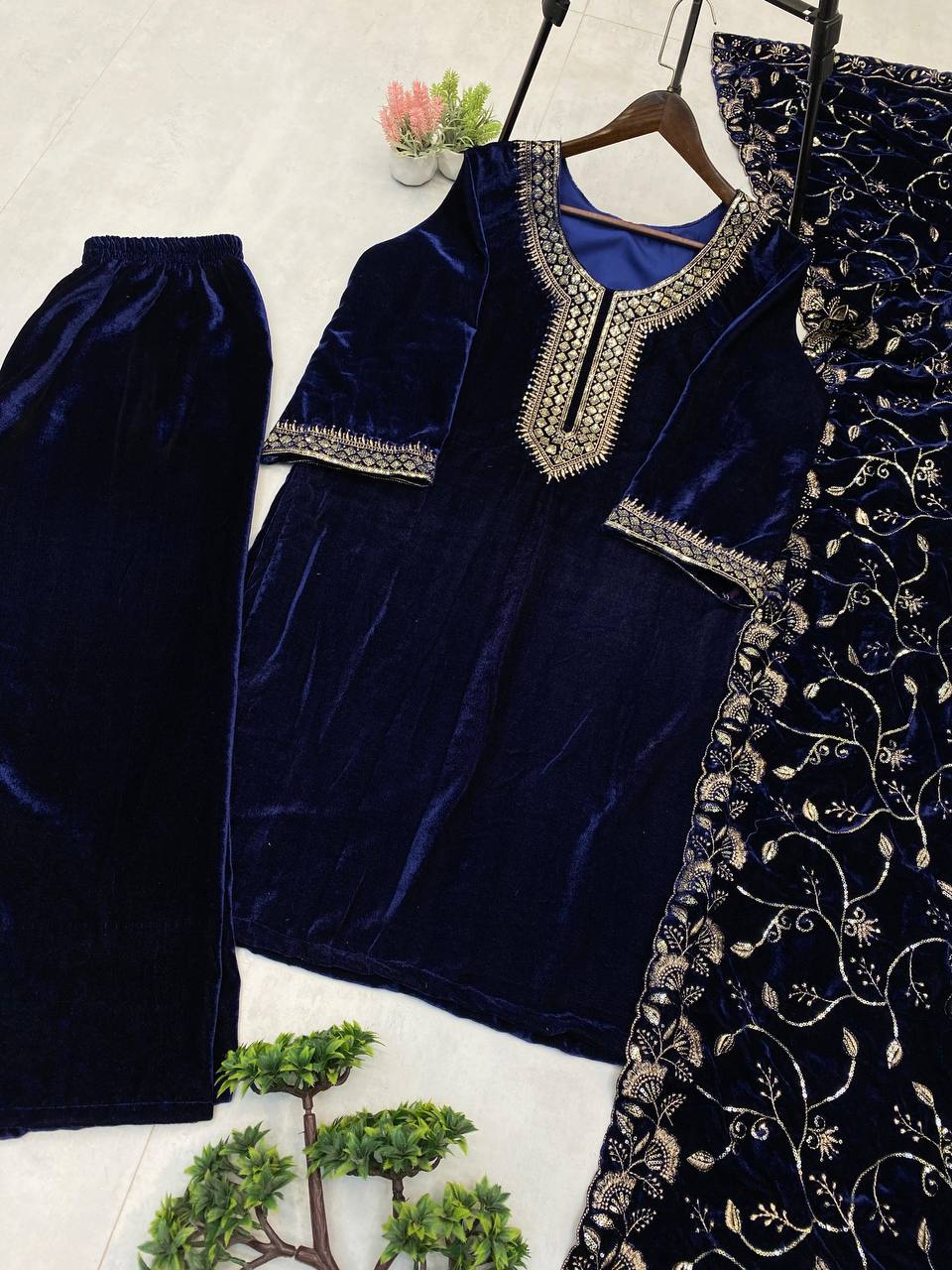 Premium Velvet Pant Set with Designer Sequence Work