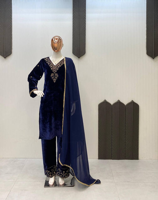 Royal Velvet Embroidered 3-Piece Winter Suit Set