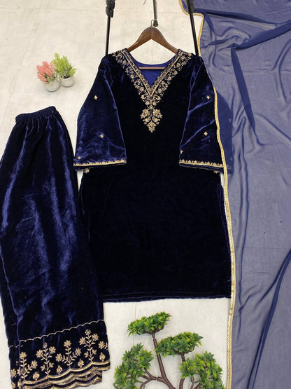 Royal Velvet Embroidered 3-Piece Winter Suit Set