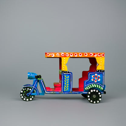 Wooden Handicraft E Rickshaw - Yellow & Blue