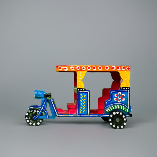 Wooden Handicraft E Rickshaw - Yellow & Blue