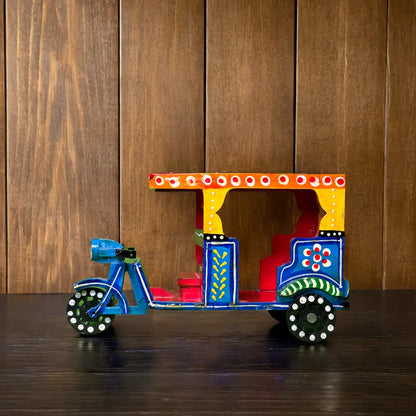 Wooden Handicraft E Rickshaw - Yellow & Blue