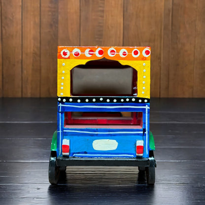 Wooden Handicraft E Rickshaw - Yellow & Blue