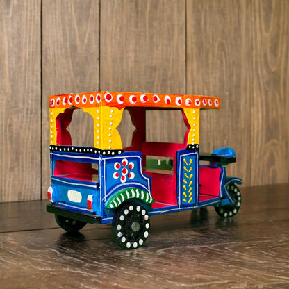 Wooden Handicraft E Rickshaw - Yellow & Blue