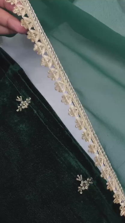 Royal Bottle Green Velvet Embroidered Suit Set