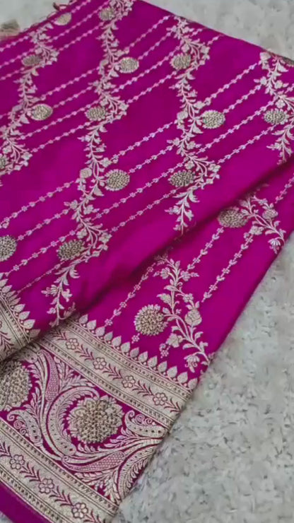 Royal Magenta Banarasi Katan Silk Saree with Heavy Zari Work