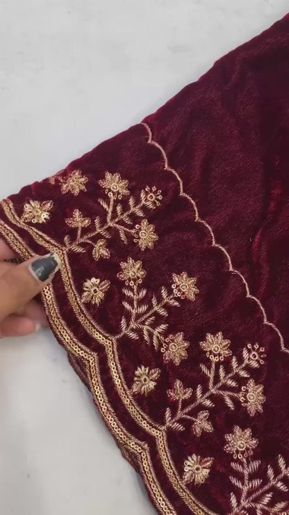 Royal Maroon Velvet Embroidered 3-Piece