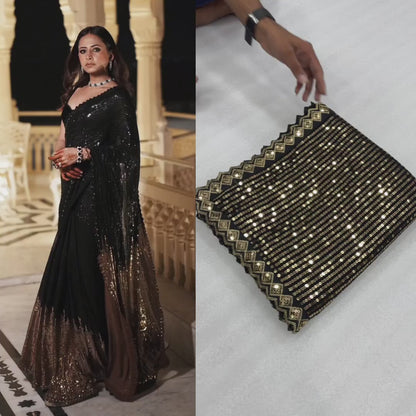 New Bollywood BlockBuster Sequins Georgette Saree Inspired by Sargun Mehta