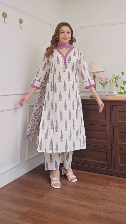 Premium Jaipuri Cotton Suit Set with Bagru Print & Mirror Work