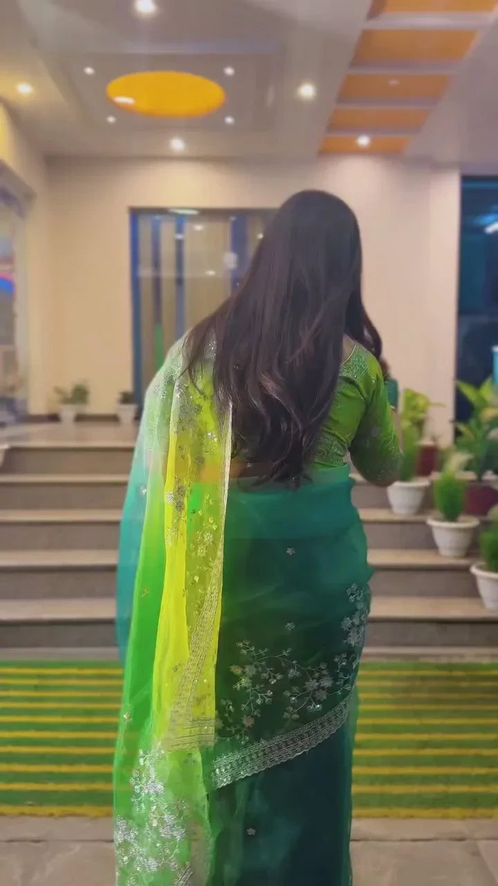 Bollywood collections party wear fancy Organza Silk saree - Baranashe - Bollywood collections party wear fancy Organza Silk saree