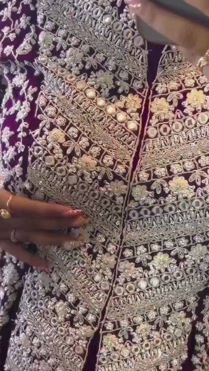 Royal Purple Ready To Wear Saree with Heavy Embroidered Koti Blouse & Fancy Belt