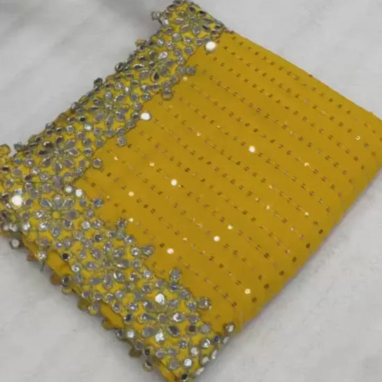 Bollywood Blockbuster Original Mirror Design Saree – Vibrant Yellow - Baranashe - Bollywood Blockbuster Original Mirror Design Saree – Vibrant Yellow