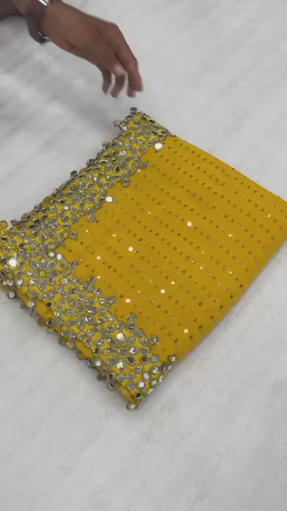 Bollywood Blockbuster Original Mirror Design Saree – Vibrant Yellow - Baranashe - Bollywood Blockbuster Original Mirror Design Saree – Vibrant Yellow