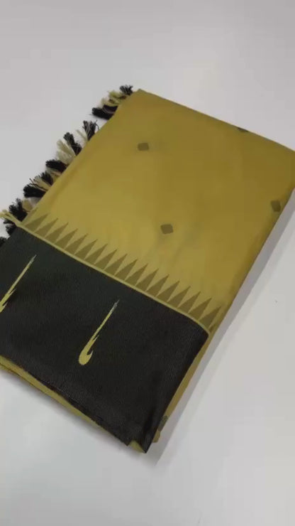 Cream & Mustard with Contrast Black Zari Border