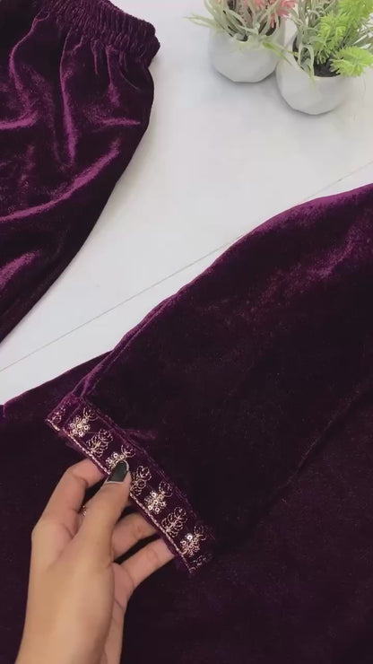 Royal Velvet Suit Set With Sequence Work