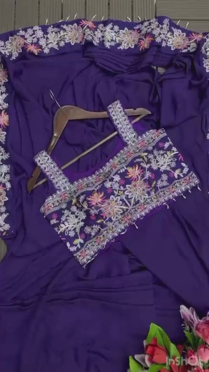Purple Ready-to-Wear Chinon Saree with Embroidered Koti Jacket & Banglori Silk Blouse