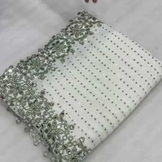 Bollywood Blockbuster Original Mirror Design Saree – Elegant White - Baranashe - Bollywood Blockbuster Original Mirror Design Saree – Elegant White
