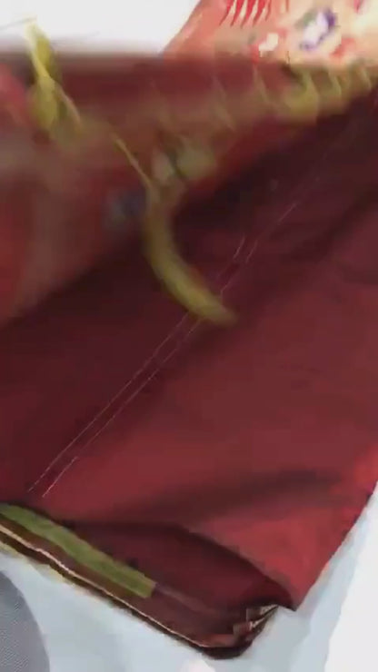 Lime Green Polka Paithani Silk Saree with Contrast Red Border