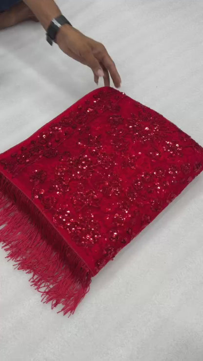 Bollywood Trending Red Saree with Heavy Zalar Work on Pallu & Blouse