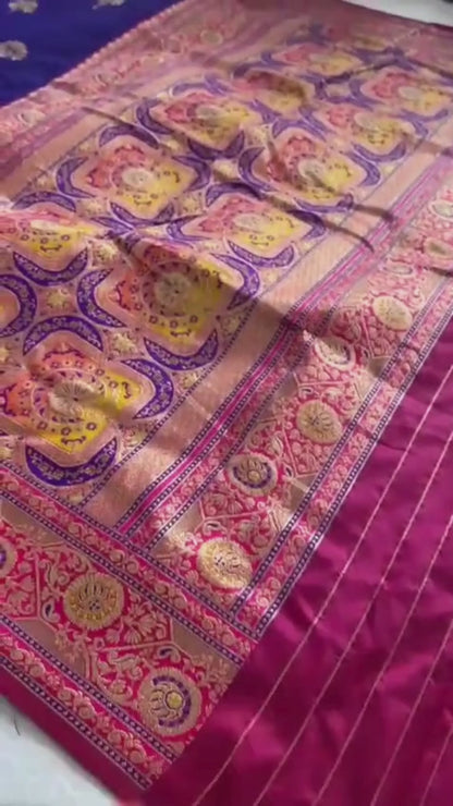 Royal Blue & Magenta Premium Banarasi Silk Saree