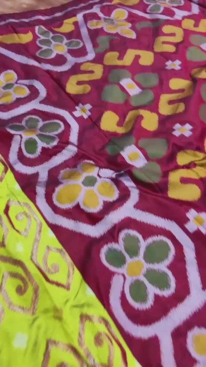 Mustard Soft Silk Patola Weaving Saree with Rich Zari Pallu & Contrast Blouse