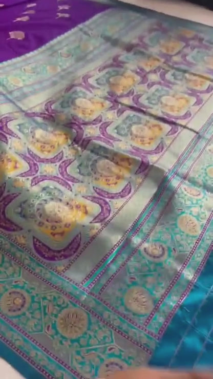 Royal Purple Premium Banarasi Silk Saree with Meenakari Weave & Contrast Blouse
