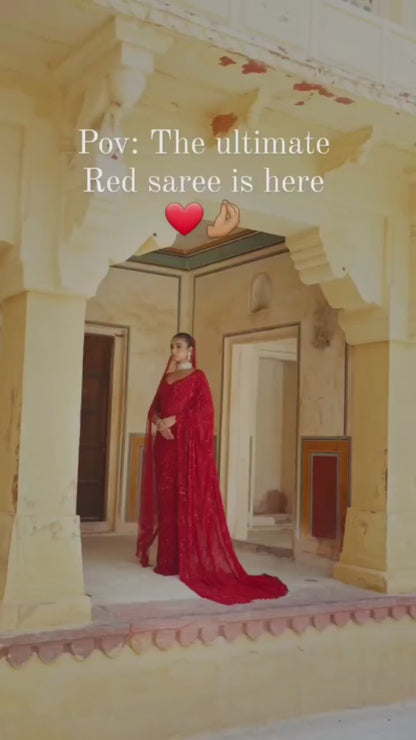 Bollywood Style Red Sequin Saree | Party Wear Georgette Saree