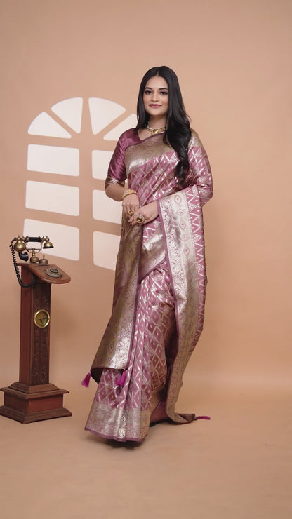 Mauve Banarasi Silk Saree with Silver Zari