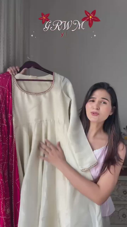 Banarashe Heritage: Ivory Chinon Gown Set with Vibrant Dupatta