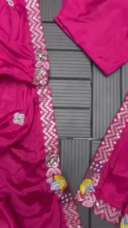 Ready-to-Wear Magenta Saree Set with Intricate Embroidery Jacket
