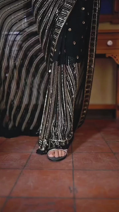 New Bollywood BlockBuster Multy Embroidery  Work Saree Black