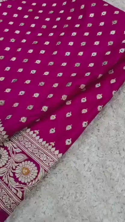 Rani Pink Banarasi Katan Silk Saree with Zari Weaving