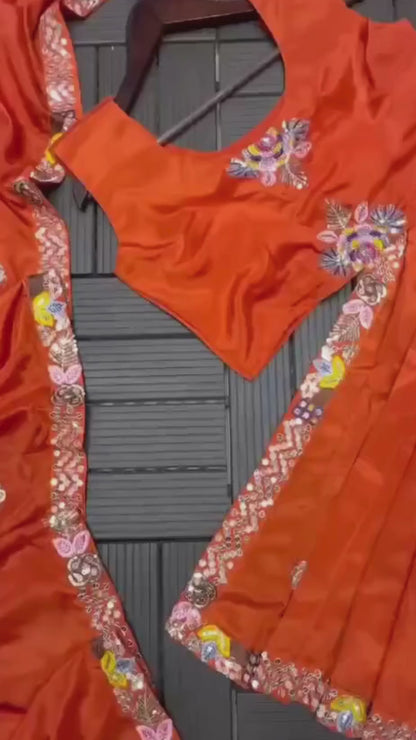 Ready-to-Wear Burnt Orange Saree Set with Intricate Embroidery Jacket