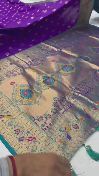 Royal Purple Paithani Silk Saree with Meenakari Zari Weaving & Peacock Pallu