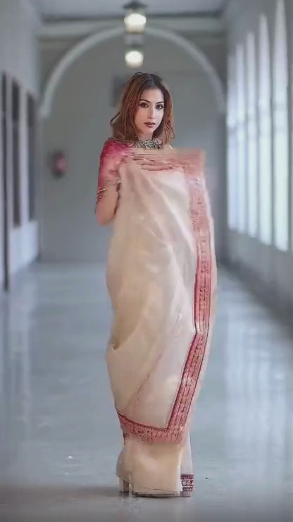 Banarasi Pure Soft Tissue Silk Saree in Radiant Gold & Crimson Red