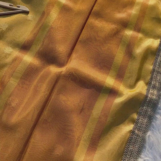 Yellow Tissue Saree with Elegant Small Flower Buti Design - Baranashe - Yellow Tissue Saree with Elegant Small Flower Buti Design