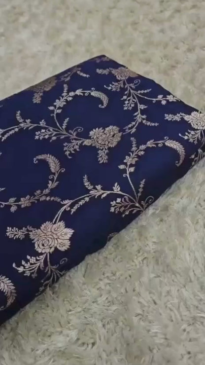Royal Blue Banarasi Mashroo Katan Silk Saree with Allover Jaal Weaving