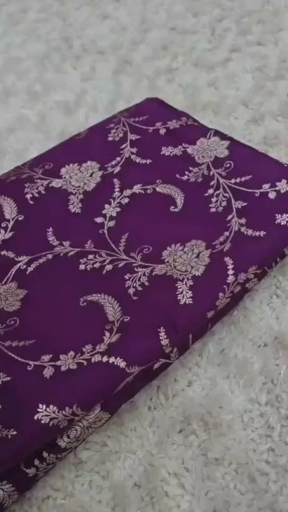 Royal Purple Banarasi Mashroo Katan Silk Saree with Allover Jaal Weaving