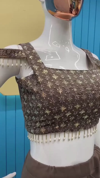 Deep Coffee Brown Ready-to-Wear Georgette Saree