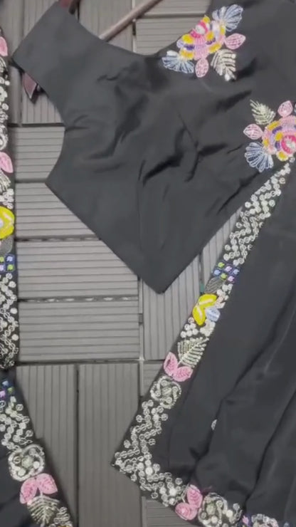 Ready-to-Wear Black Saree Set with Intricate Embroidery Jacket