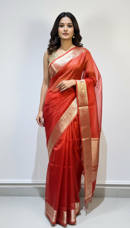 Red Banarasi Tissue Silk Saree