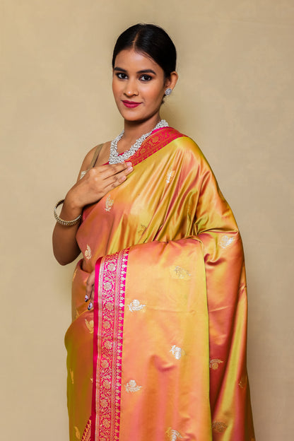 Monjolika Mustard Banarasi Tissue Silk Zari